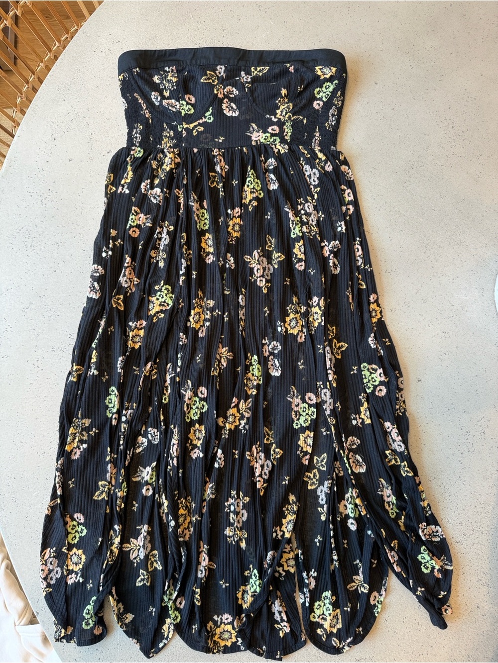Free People Black Strapless Floral Tulip-Hem Midi Dress - Picture 2 of 5